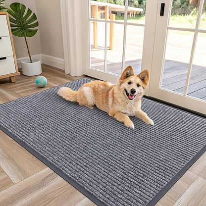 OLANLY Front Door Mat Indoor Outdoor Entrance, Waterproof Heavy Duty Doormat, Fade Resistant, Low Profile, Easy Clean Patio Porch Welcome Floor Mats for Entry, 47x32, Light Gray