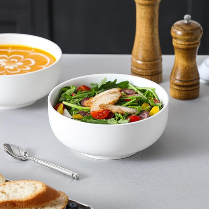 MALACASA Salad Bowls Set, 44 OZ (7") Large Soup Bowls Cereal Bowl for Kitchen, White Ceramic Bowls Set of 2, Dishwasher & Microwave Safe,Series REGULAR