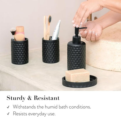 ZCCZ Bathroom Accessories Set 5 Pcs - Soap Dispenser, Toilet Brush, Toothbrush Holder, Tumbler, Soap Dish - Vintage Decor for Countertop Vanity Organizer, Black Bathroom Accessory Collection