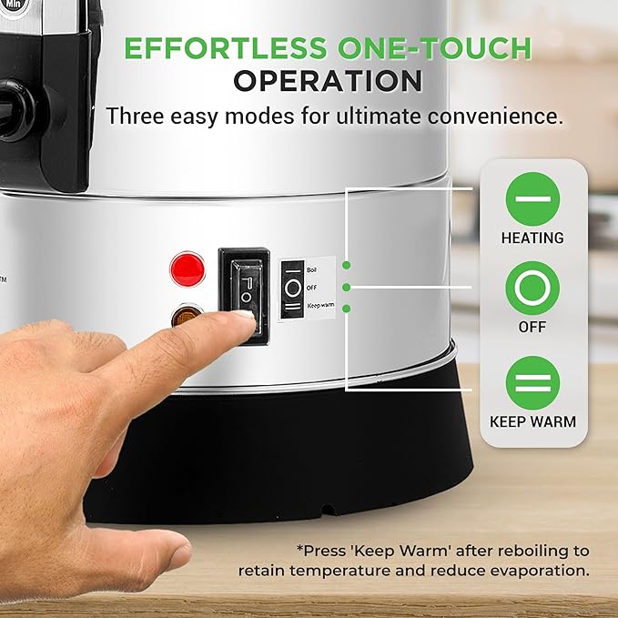 NutriChef Water Boiler and Hot Water Dispenser, 8L Electric Beverage Dispenser with Safety Lock Lid, Non-Drip Tap, Warm Function, Food Grade Stainless Steel, Home & Commercial Use, 19"x9"x9", Silver