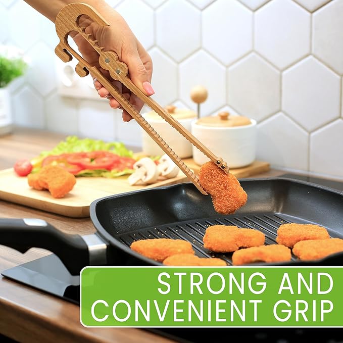 Crocodile-Shaped Wooden Toaster Tongs | 11-Inch Magnetic Kitchen Utensil for Cooking, Camping, and Outdoor Use | Fun, Easy Storage, Superior Grip | Great for Kids & Adults, Toast, BBQ