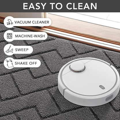 hicorfe Dirt Trapper Indoor Doormat,20"x31.5" Welcome Door mat,Non Slip Backing Washable Door Mats,Absorbent and Resistant Low-Profile Entrance Inside Floor Mat for Front Back Door and Entryway (Grey)