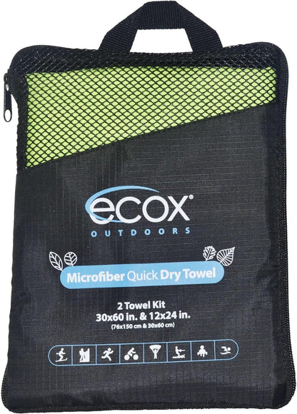 Outdoors Microfiber Towel Fast Drying Soft Feel Fast Action Drying for Gym Beach Outdoors Travel Yoga Camping Compact Size 2 Piece Set 30x60 in and 12x24 in Green MFT2PG