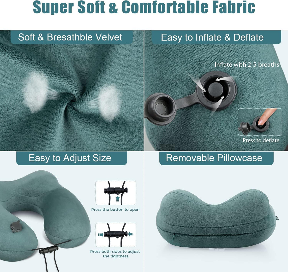 urophylla Compact Travel Neck Pillow for Airplanes, Super Soft Velvet Neck Support, Adjustable Firmness, Inflatable Plane Pillow for Long Flights, Road Trips, Travel Essentials with Eye Mask, Earplug