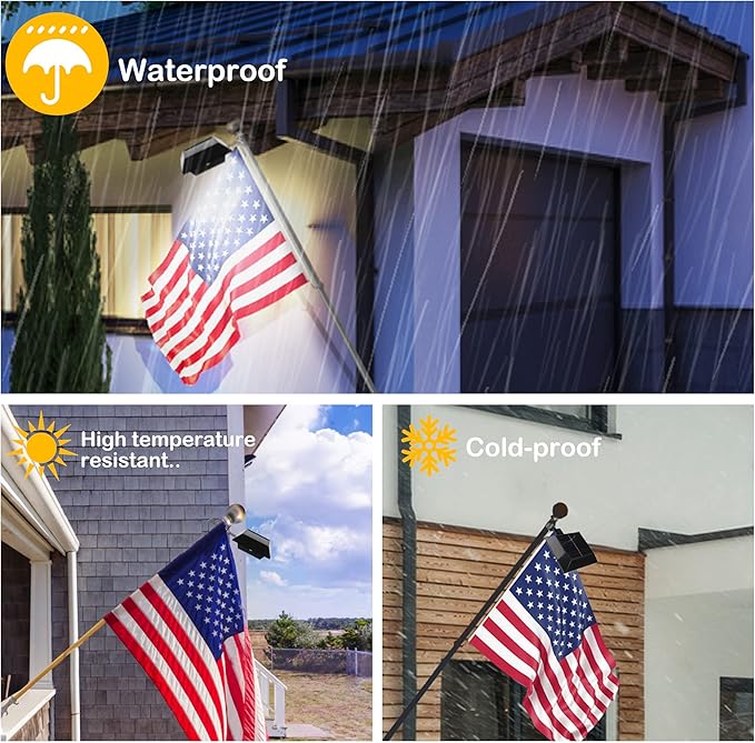 Solar Flag Pole Light, Bright White 6000k Flagpole Light Upgrade Solar Powered