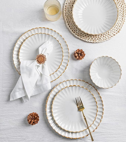 GBHOME Stoneware Dinnerware Sets for 4,Handcrafted Embossed Design Reactive Glaze Ceramic Plates and Bowls, Dishwasher and Microwave Safe, Service for 4(12pcs)