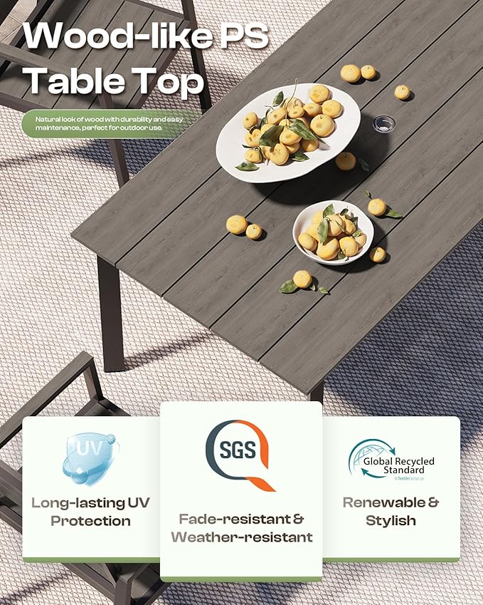 67" Rectangle HDPS Patio Dining Table, Aluminum Outdoor Patio Dining Table