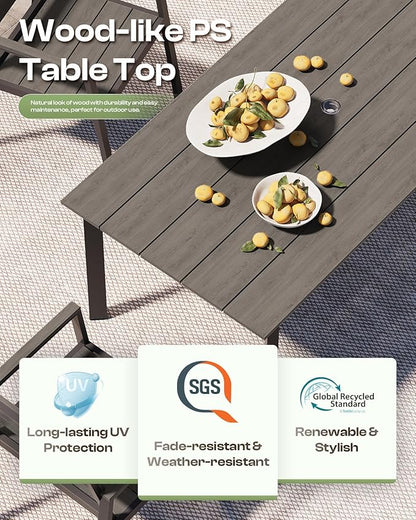 67" Rectangle HDPS Patio Dining Table, Aluminum Outdoor Patio Dining Table