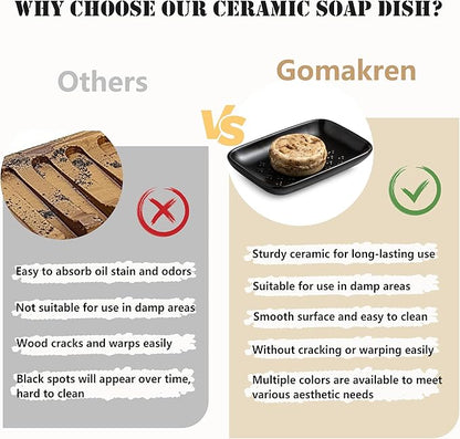Gomakren Soap Dish, Shower Soap Holder, Ceramic Soap Dishes for Bar Soap Sponge Shampoo, Christmas Soap Saver Tray for Bathroom Kitchen Sink Counter, 5.5 Inch, Black