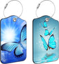 Blue Butterfly Luggage Tags for Suitcases Leather Travel Tags for Luggage ID Label with Privacy Cover and Stainless Steel Loop for Men Women Suitcase Backpack, Set of 2