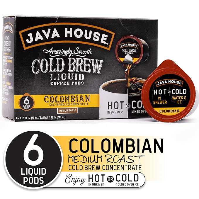 Java House Cold Brew Coffee Concentrate Single Serve Liquid Pods, Peel and Pour, Ready Hot or Iced, TSA Approved