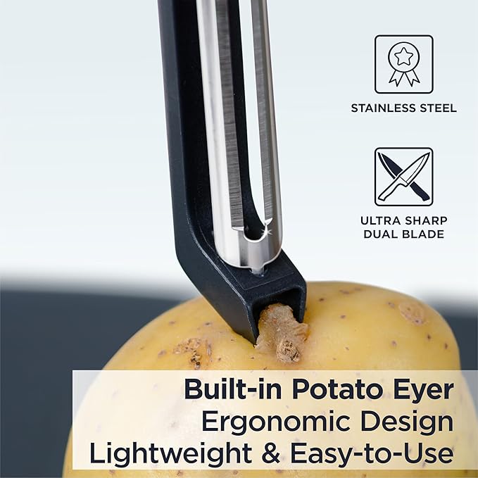 Deiss PRO Premium Swivel Vegetable Peeler - Sharp Stainless Steel Peeler With Easy Non-Slip Hand Grip, Potato Peelers For Kitchen, Fruit, Carrot, Apple, Veggie, Kiwi, Durable, Dishwasher Safe (RED)
