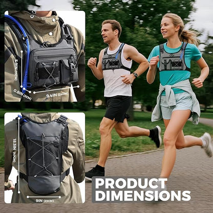USA Original Patent Running Hydration Vest Backpack, Lightweight Chest Pack with 2.0L Water Bladder Bag Daypack for Hiking Running Cycling Race Marathon for Women Men
