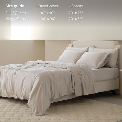 Double Stitch Cotton Tencel Duvet Cover - Queen Size Comforter Cover, Luxury & Soft Eucalyptus Lyocell Bedding Set for Hot Sleepers, Cooling & Breathable, Button Closure, Winter Sky, 90"x90"