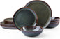 HaWare Plates and Bowls Set, Stoneware Dinnerware Sets, 12-Piece Hand-painted Dishware for 4, Ceramic Dinner Set for Home Kitchen, Scratch Resistant, Microwave and Dishwasher Safe, Reactive Moss Green