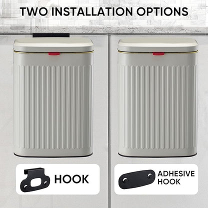 2.11Gallon 8L Carbon Steel Trash Can Door Compost Bin Wall Mounted 2 Ways Sliding Lid Compost Bin Countertop Kitchen Hanging Cabinet Door Trash Bin Metal Garbage Bin Cubo de Basura Ivory