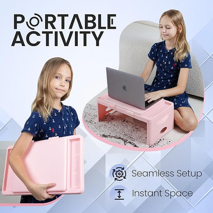 Loddie Doddie Portable Folding Lap Desk - Blush Lightweight Design - Storage Pocket & Accessory Trays - Lap Desks for Adults & Kids