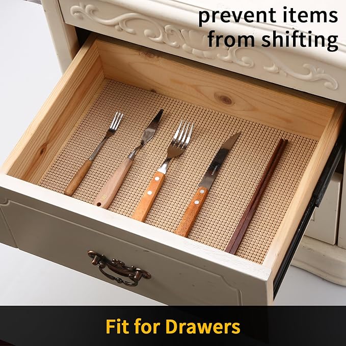 iwtmm Drawer Shelf and Cabinet Liners Non-Adhesive Extra Strong Grip - Keep Items in Place for Kitchen, Bathroom, Office & Wardrobe, Heavy Duty Anti-Slip Liners for Cabinets, Cupboards, Drawers
