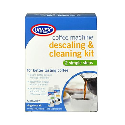 Urnex Coffee Maker Cleaner and Descaler Kit - 2 Single Use Bottles - Professional at Home Coffee Machine Cleaning and Descaling