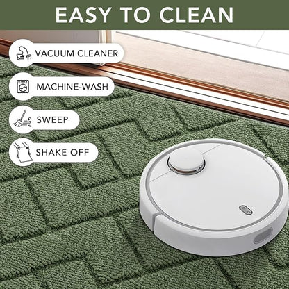 hicorfe Indoor Doormat,Front Back Door Mat TPR Backing Non Slip Mats 20"x31.5" Absorbent Resist Dirt Entrance Doormat Inside Floor for Entryway Washable Low-Profile(Green)