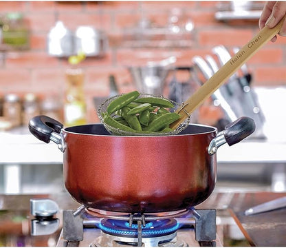 Helen’s Asian Kitchen Spider Strainer | 5-Inch Stainless Steel Wire Mesh Ladle with Sustainable Wood Handle for Frying, Cooking, and Draining