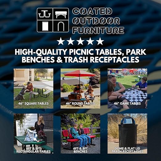 COATEDOUTDOORFURNITURE RFT-P-TXTGRY Heavy Duty Round Trash Receptacle with Flat Top, Liner Included, 32 Gallon, Textured Grey, Made in America