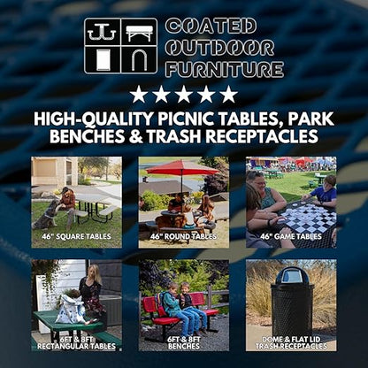 COATEDOUTDOORFURNITURE RDT-P-LBL Heavy Duty Round Trash Receptacle with Dome Top, Liner Included, 32 Gallon, Light Blue, Made in America