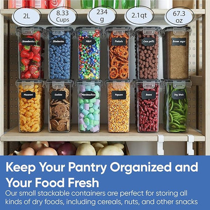 Airtight Food Storage Containers with Lids for Kitchen & Pantry Organization - Set of 12/2L Each - Must Haves for Flour, Sugar & Dry Food Storage - BPA Free Plastic Canisters with Accessories