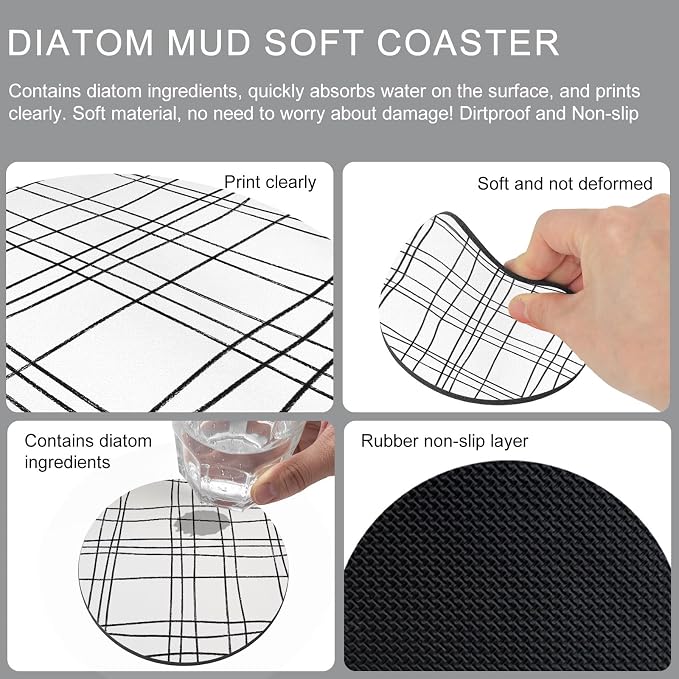 Modern Minimalist Lines Coasters Set of 2, Absorbent Coasters