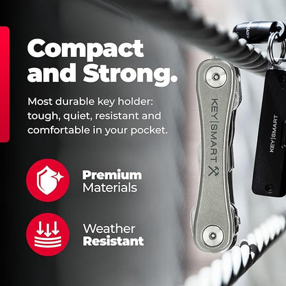 KeySmart Rugged - Multitool Key Holder for Keychain w/Bottle Opener and Pocket Clip, Organizer for Keys, EDC Keychains, Ring for Car Fobs Key Chains, Expandable (Up to 14 Keys, Titanium)