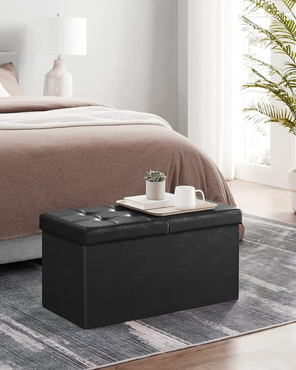 SONGMICS MAZIE Collection - 30 Inches Storage Ottoman Bench with Flipping Lid, Storage Chest Footstool, Load 660 lb, for Entryway, Living Room, Bedroom, Synthetic Leather, Black ULSF45BK