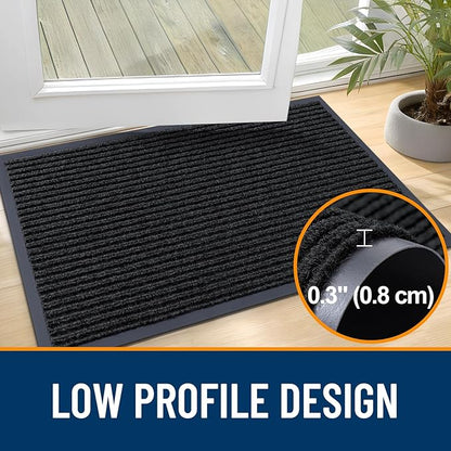 OLANLY Front Door Mat Indoor Outdoor Entrance, Waterproof Heavy Duty Doormat, Fade Resistant, Low Profile, Easy Clean Patio Porch Welcome Floor Mats for Entry, 40x32, Black