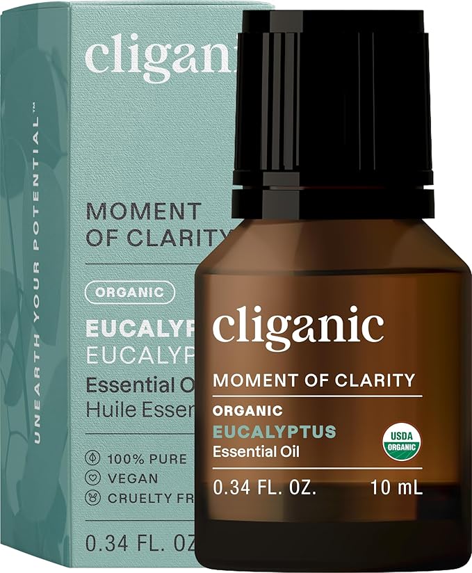 Cliganic USDA Organic Eucalyptus Essential Oil, 100% Pure | Natural Aromatherapy Oil for Diffuser Steam Distilled | Non-GMO Verified (Packaging May Vary)