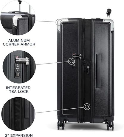 Travelpro Platinum Elite Hardside Expandable Checked Luggage, 8 Wheel Spinner, TSA Lock, Hard Shell Polycarbonate Suitcase, Shadow Black, Checked Large 28-Inch