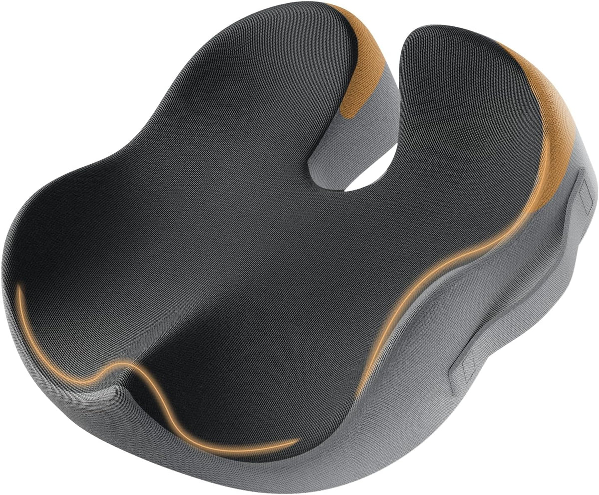 ProtoArc Seat Cushion, Office Chair Cushion for Sciatica, Coccyx Cushion, Ergonomic Memory Foam Seat Cushion for Car, Home, Pressure Relief Pad for Hip, Tailbone, All Day Comfort - Black&Gray