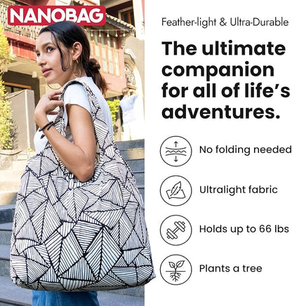 Nanobag Ultra-Lightweight Heavy Duty Foldable Tote for Women & Men, Reusable Grocery & Travel Bag, Packable Collapsible Compact Market Essential (XL Psychedelic)