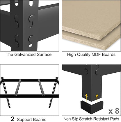 PrimeZone 48" x 24" x 72" Heavy Duty 5 Tier Adjustable Garage Storage Shelving, Metal Utility Rack Shelf Unit for Warehouse Pantry Closet Kitchen, Black, 5 Pack