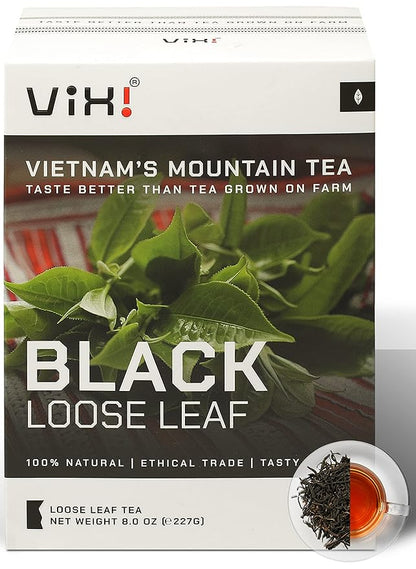 VIXI Black Tea Loose Leaf, (8.00 Oz), Vietnam's Mountain Tea, Bold Flavored, Taste Like Assam Tea, Dried Whole Full Large Leaves, 100% Natural from Ancient Tea Tree