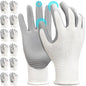 Kebada W1 Work Gloves for Men and Women, 12 Pairs Touchscreen Safety Gloves with Grip, PU-Coated, Ideal for Light & Medium Duty Tasks, White, XX-Large