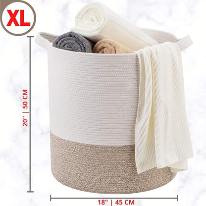 MINTWOOD Design 83L Extra Large 20x18 Inches Decorative Woven Cotton Rope Basket, Tall Laundry Basket Hamper, Blanket Basket for Living Room, Round Storage Baskets for Pillows, Towels, Light Brown