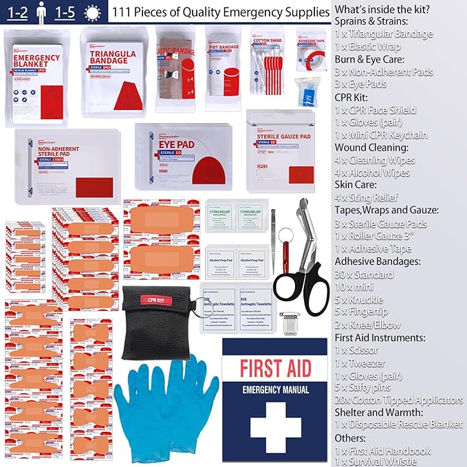 Compact First Aid Kit for Emergency - Basic Emergency Kit for Dorm,Hiking, Backpacking, Camping, Traveling, and Cycling -Small First Aid Kits