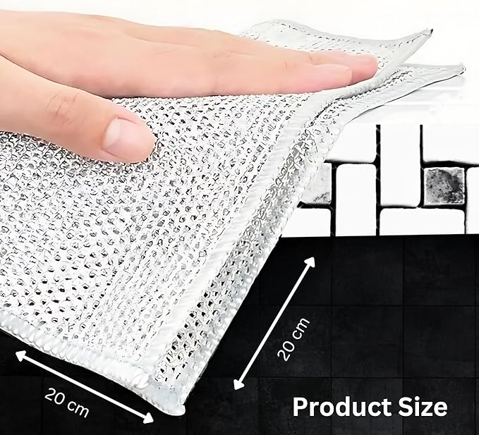 Non Scratch Wire Dishwashing Rag - Upgraded Double Layer 8 Pcs, Reusable Multipurpose Wire Dishcloth for Wet & Dry Cleaning, Ideal for Kitchen, Sinks, Pots & Pans