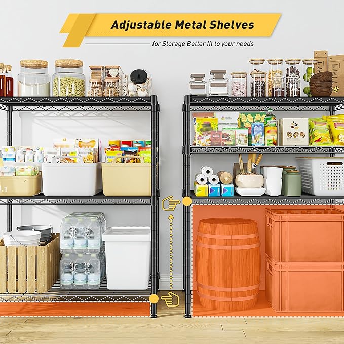 Storage Shelves Adjustable Wire Shelving Metal Wire Rack Shelving Unit Storage Shelf for Kitchen Laundry Room Pantry Closet Bathroom 24" W x 30" H x 14" D Black