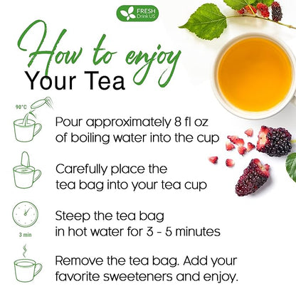 FreshDrinkUS, Premium 75 Mulberry Leaf Tea Bags, 100% Natural & Pure from Mulberry Leaves. Loose Leaf Herbal Tea. Made with Natural Material Tea Bags. No Sugar, No Caffeine, No Gluten, Vegan.
