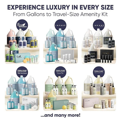 Terra Pure Eco Botanics Amenity Kit | Hotel Bulk Toiletries | 0.85 oz Shampoo, Conditioner, Lotion, Body Wash, Body Bar Soap for Guest Hospitality Vacation Rentals | 60 Sets/Case