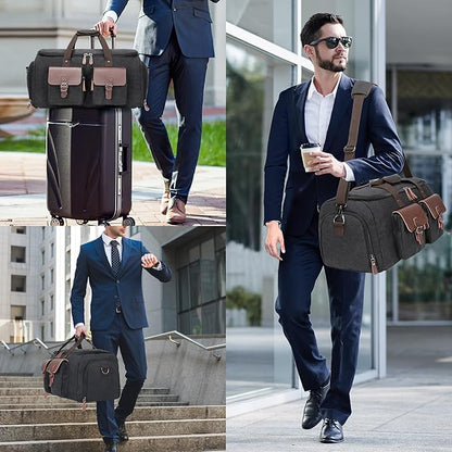 Canvas Garment Bags for Travel, Convertible Carry On Garment Duffel Bag for Men Women, 2 in 1 Suit Bag Hanging Suitcase Business Travel Bag with Shoe Compartment (Black, XL)