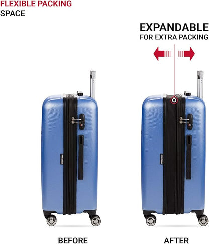 SwissGear 7272 Energie Expandable Hardside Luggage with Spinner Wheels and TSA Lock, Periwinkle Blue, Checked-Medium 24-Inch