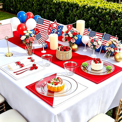 SUT 350 Pcs Red and Clear Plastic Dinnerware Set