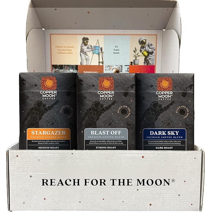 Copper Moon Single Serve Coffee Pods for Keurig K-Cup Brewers, Medium, Strong and Dark Roast, Variety Pack Gift Box with Stargazer, Blast Off and Dark Sky Blend, 36 Count