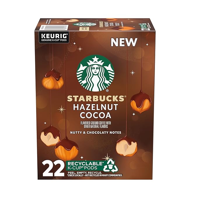 Starbucks K-Cup Coffee Pods, Hazelnut Cocoa Flavored Coffee for Keurig Brewers, 100% Arabica, Holiday, 1 Box (22 Pods)